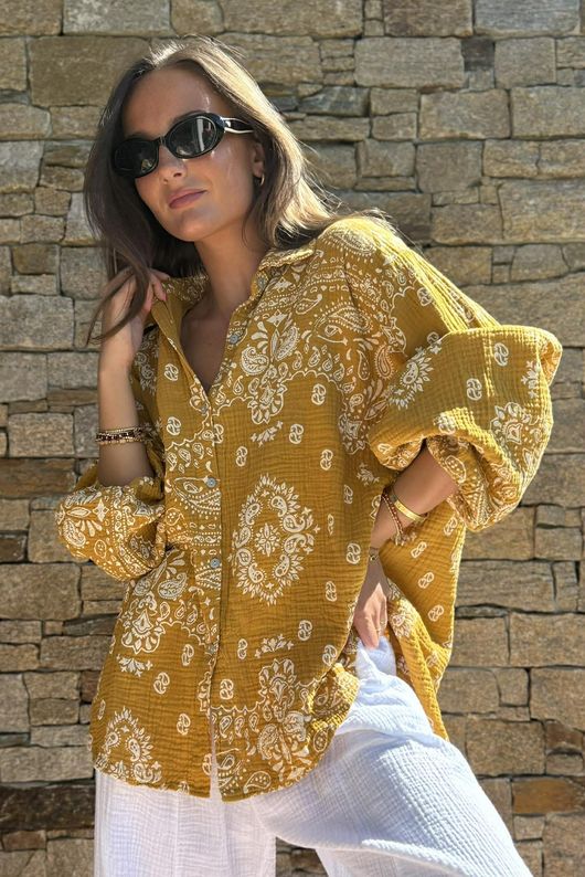 Hush Pillow Cotton Bandana B Boyfriend Shirt Mustard